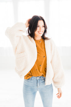 Ella Ivory Sherpa Bomber Jacket