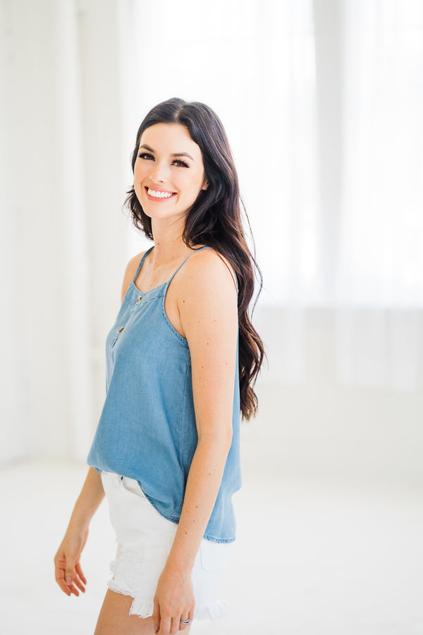 Tori Chambray Button Tank