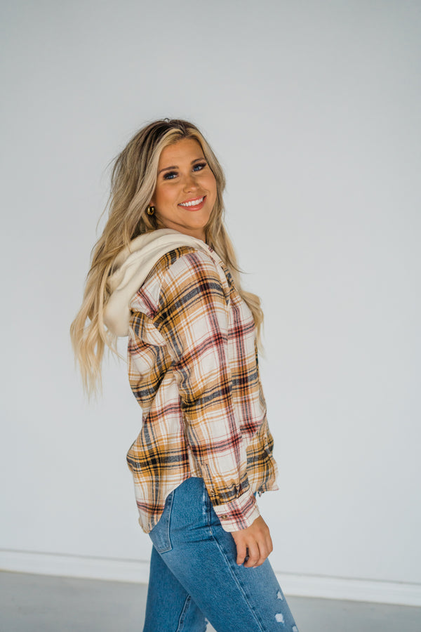 Anytime Hooded Plaid Top