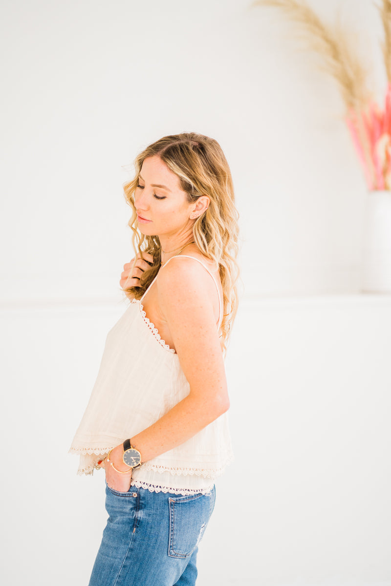 Taupe Crochet Detail Tank