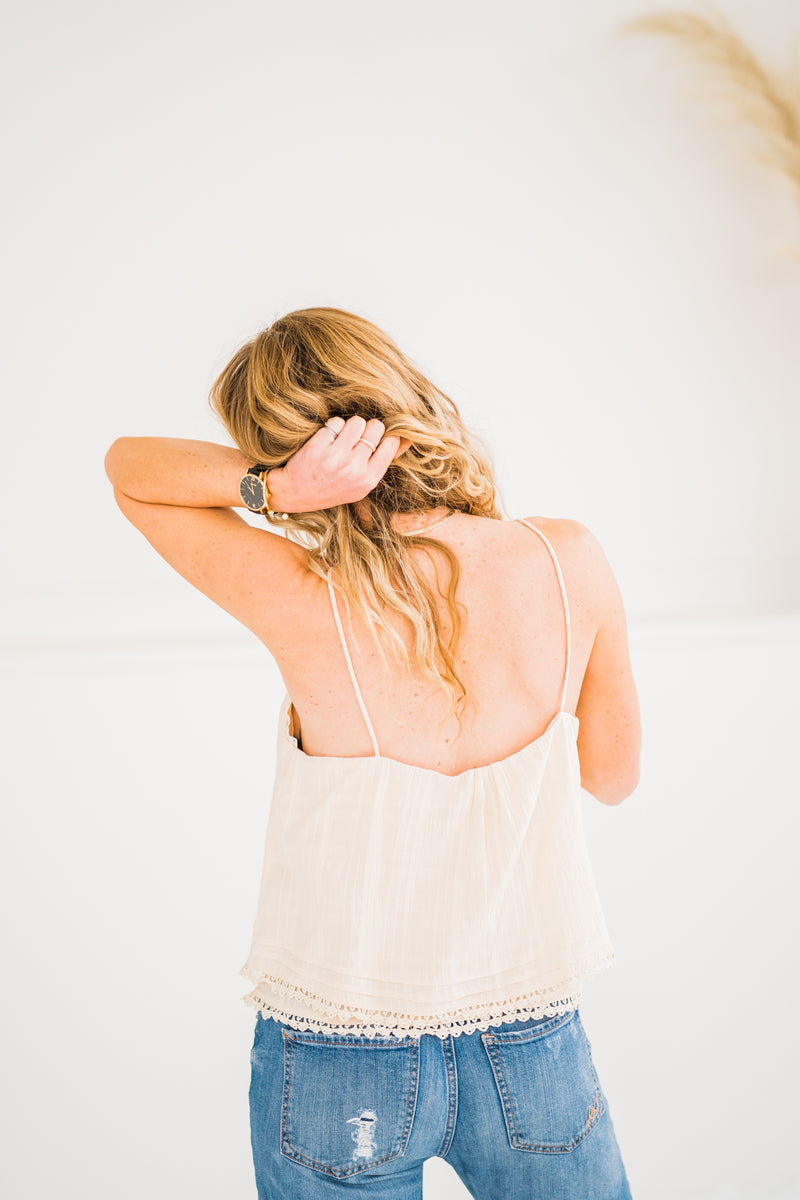 Taupe Crochet Detail Tank