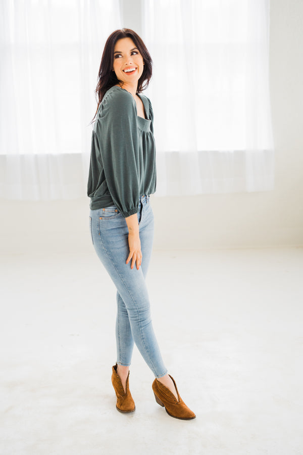 Teal Square Neck Top