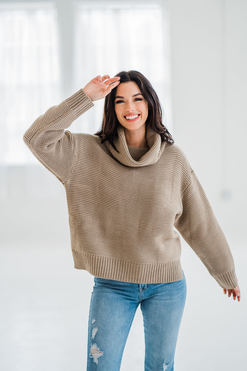 Evermore Taupe Cowl Sweater