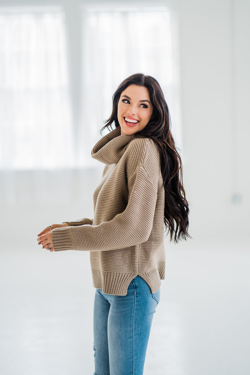 Evermore Taupe Cowl Sweater