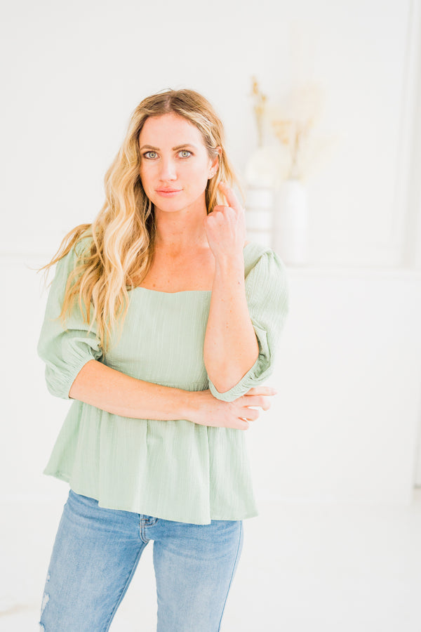 Sage Woven Flowy Top