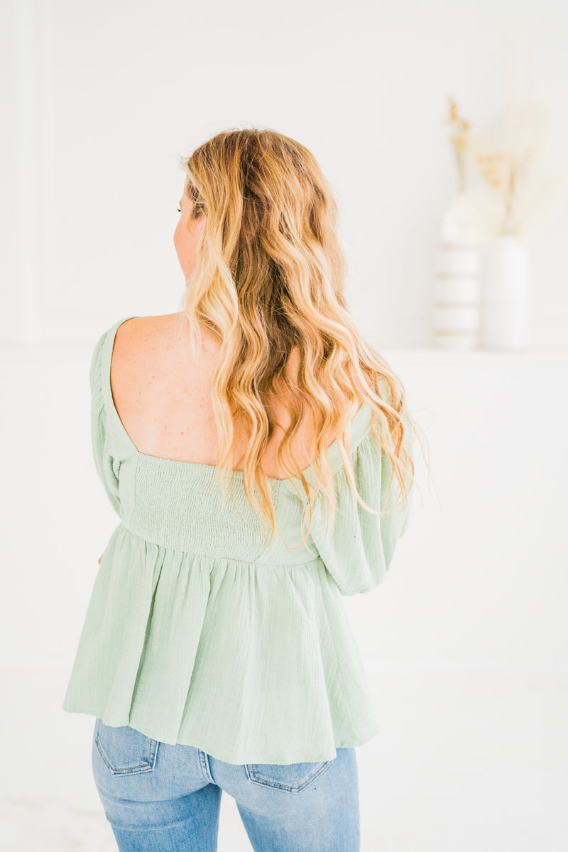 Sage Woven Flowy Top