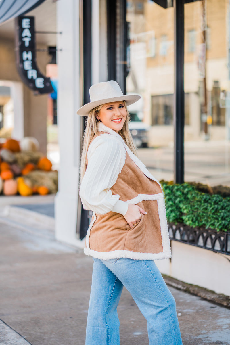 Driftwood Suede + Sherling Vest