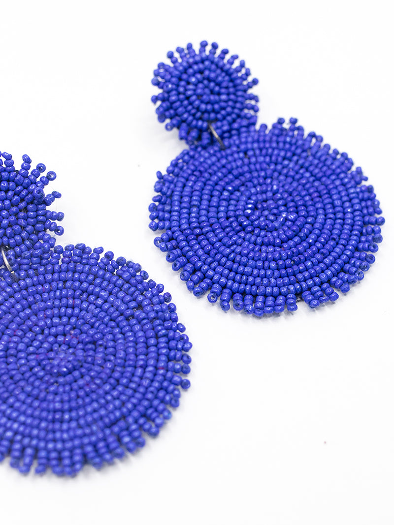 Blue Seed Beaded Earrings