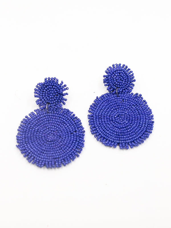 Blue Seed Beaded Earrings