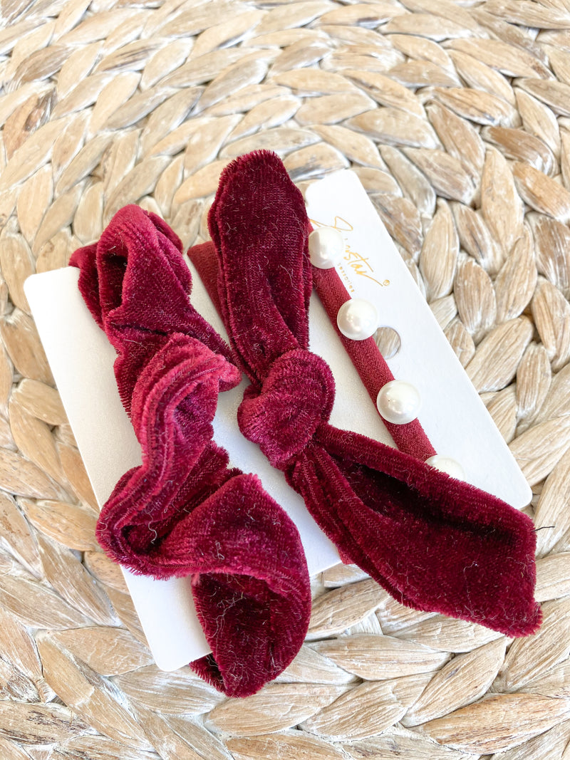 Burgundy Velvet Hair Tie Bundle