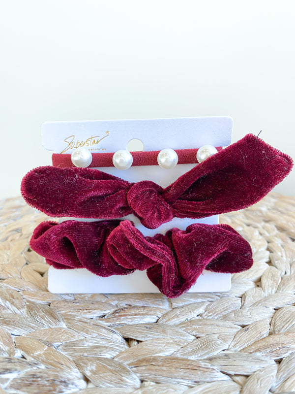 Burgundy Velvet Hair Tie Bundle