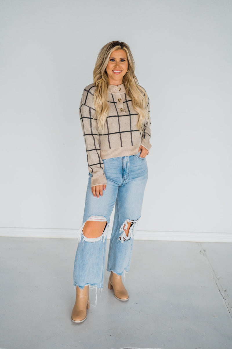 Henley Windowpane Sweater