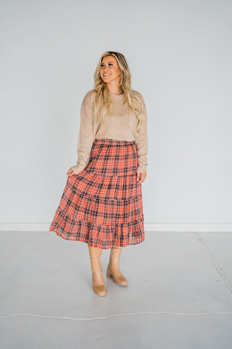 Evermore Plaid Midi Skirt