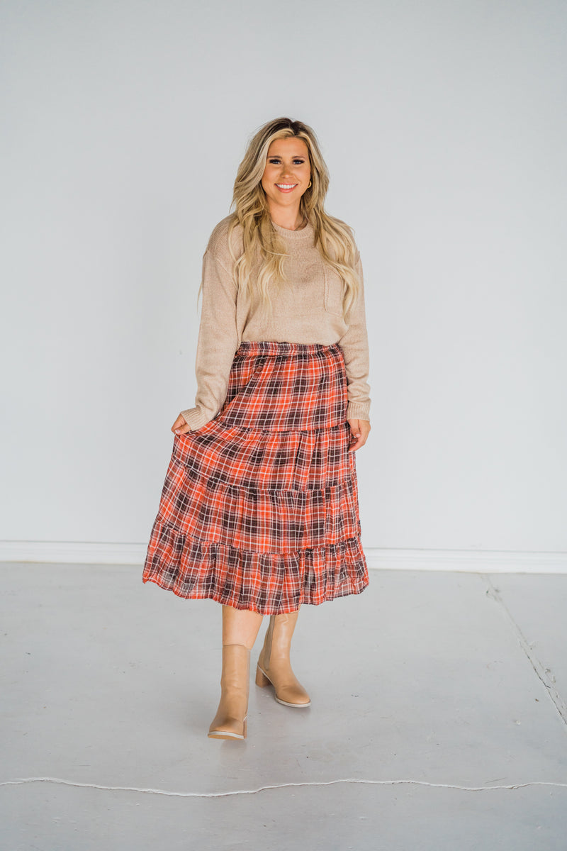 Evermore Plaid Midi Skirt