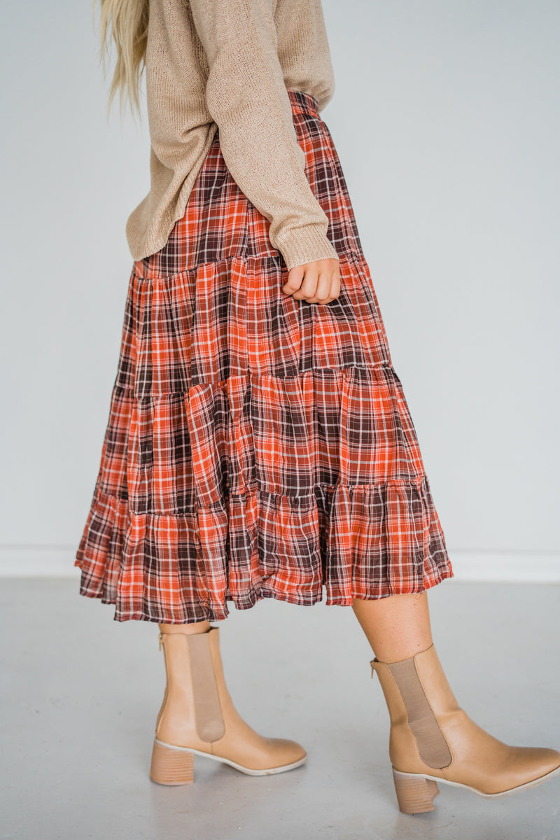 Evermore Plaid Midi Skirt