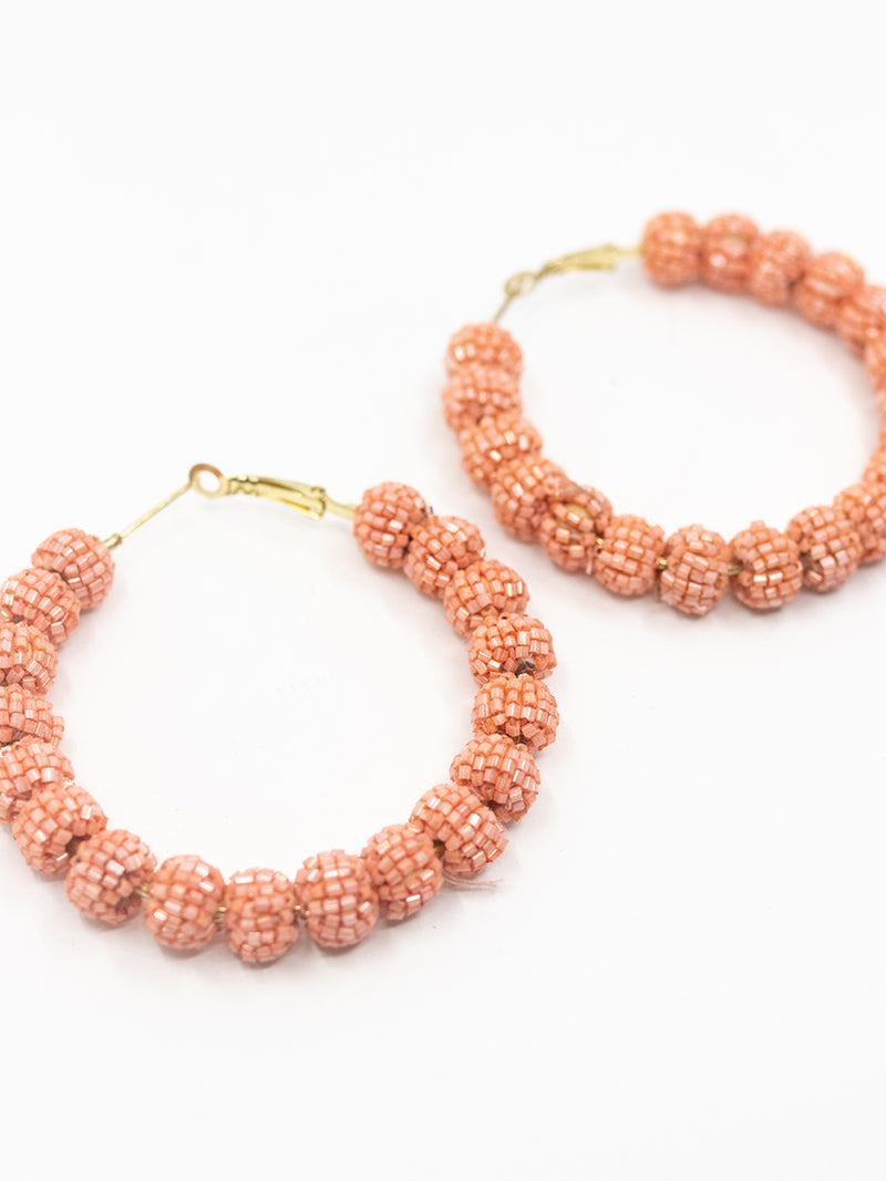 Coral Beaded Hoops