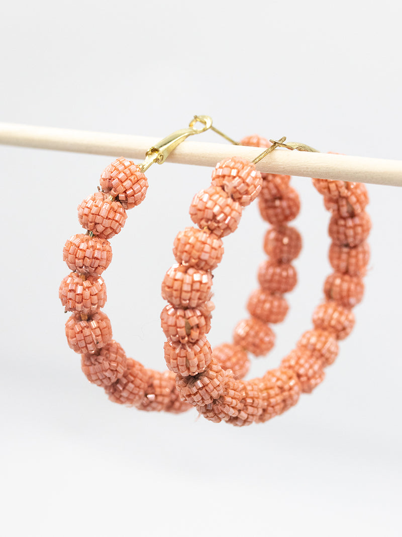 Coral Beaded Hoops