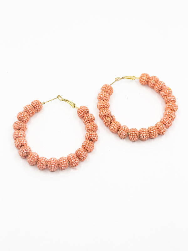 Coral Beaded Hoops