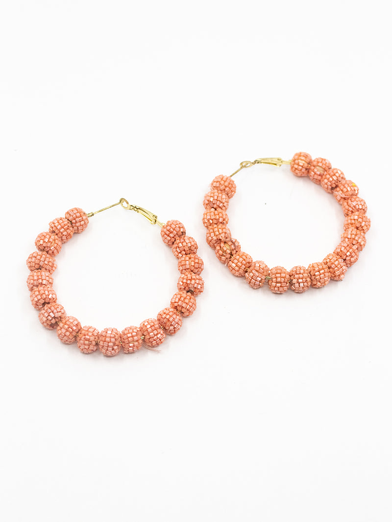 Coral Beaded Hoops