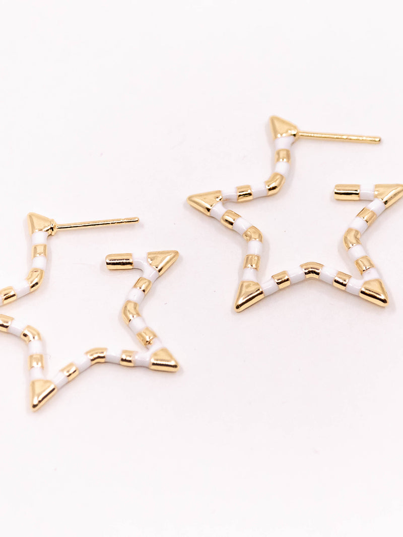 Mini White Stripe Star Earring