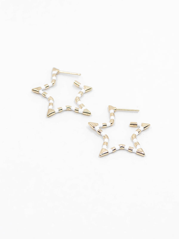 Mini White Stripe Star Earring